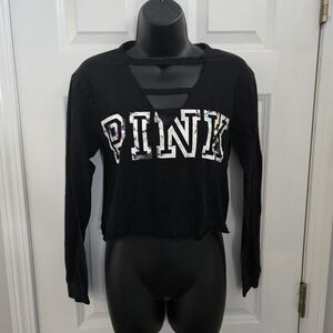 PINK Victoria's Secret Black Crop Top with Cutout